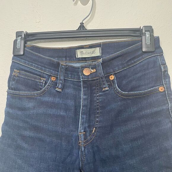 Madewell‎ Women’s Dark Wash 9” High Rise Skinny Distressed Jeans Size 24 - Picture 5 of 9
